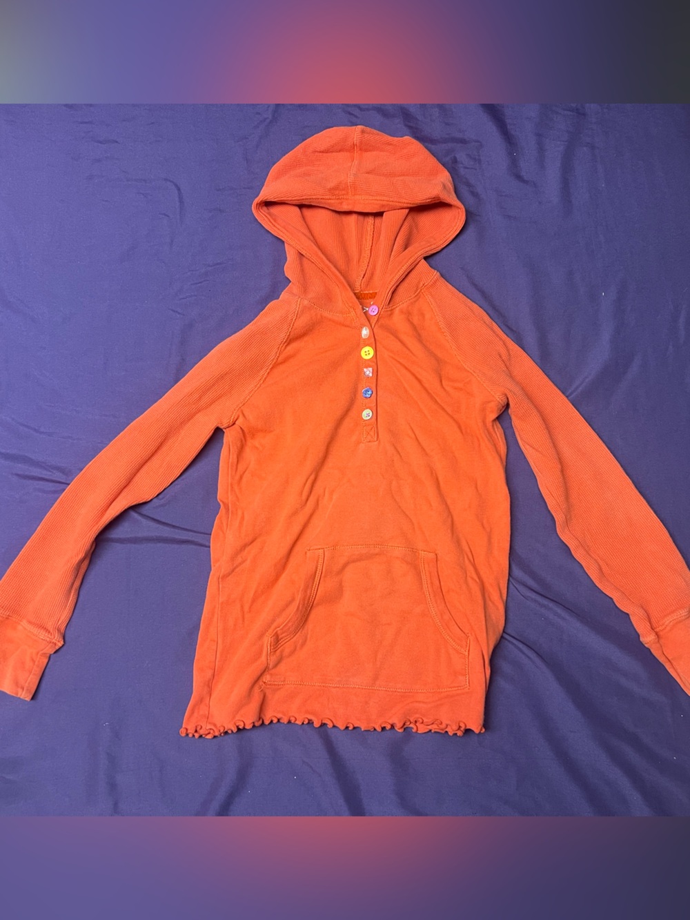 The Children's Place Orange Hooded Knit Top with Pink Buttons
